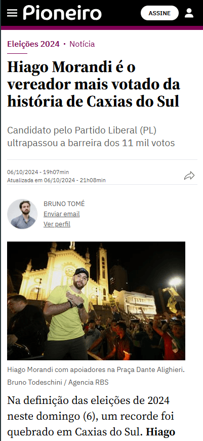 Hiago Morandi é o vereador mais votado da história de Caxias do Sul